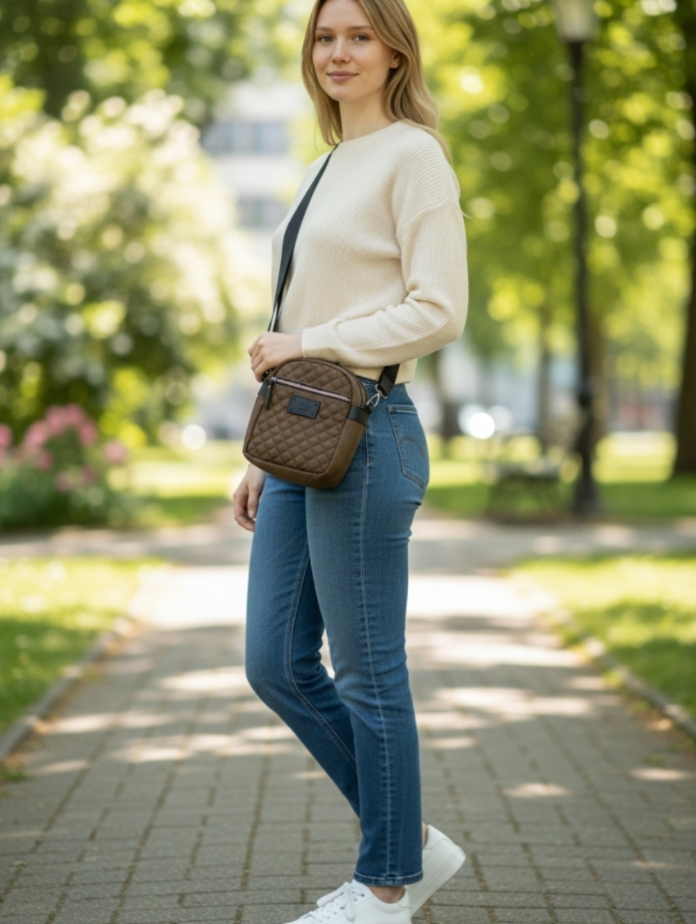 Quilted Crossbody Bag in Olive Green - Casual Everyday Shoulder Bag